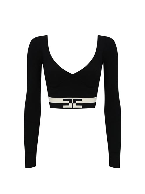 Top cropped in viscosa con bande logo Elisabetta Franchi | MK55S46E2685